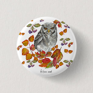 Watercolor fall beautiful owl and leaves coaster button