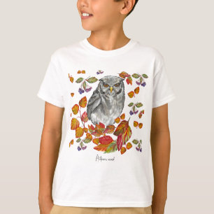 Watercolor fall beautiful owl and leaves T-Shirt