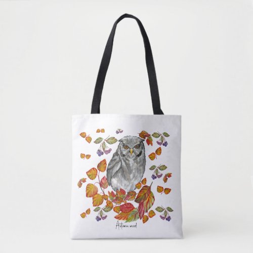 Watercolor fall beautiful owl and leaves tote bag