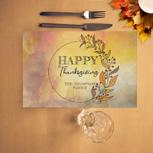 Watercolor Fall Berry Wreath Thanksgiving Placemat
