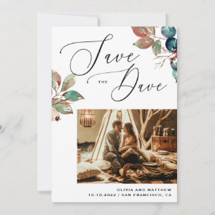Watercolor fall blueberry floral script wedding save the date