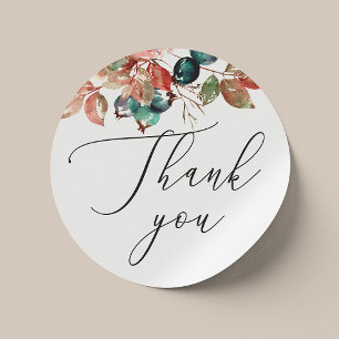 Watercolor fall blueberry floral wedding thank you classic round sticker