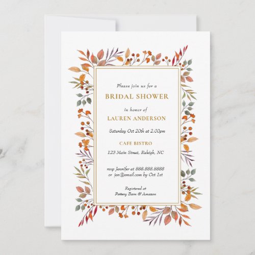 Watercolor Fall Botanical frame Bridal shower  Announcement