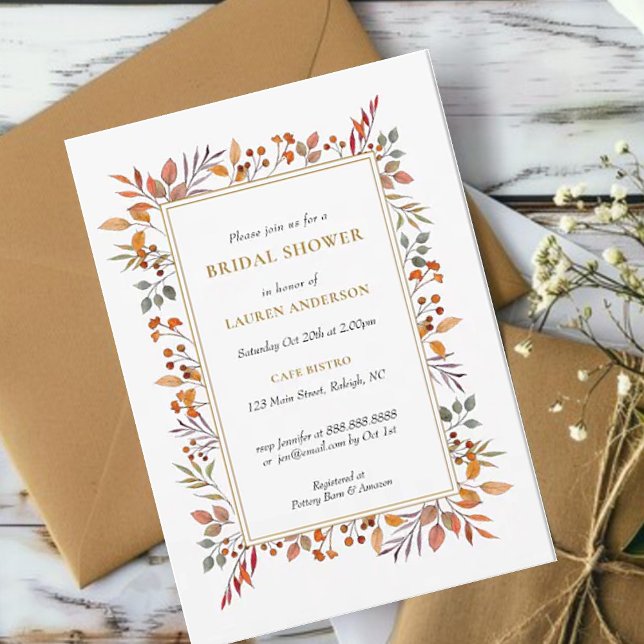 Watercolor Fall Botanical frame Bridal shower  Announcement (Creator Uploaded)