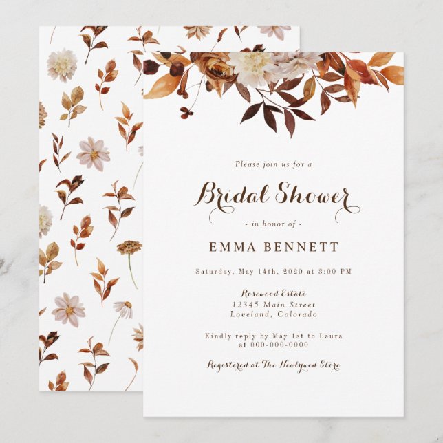 Watercolor Fall Botanicals Bridal Shower Invitation (Front/Back)