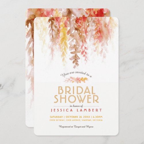 Watercolor fall brown red yellow bridal shower invitation