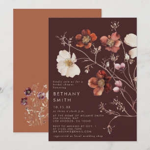 Watercolor Fall Brown Wildflower Bridal Shower Invitation