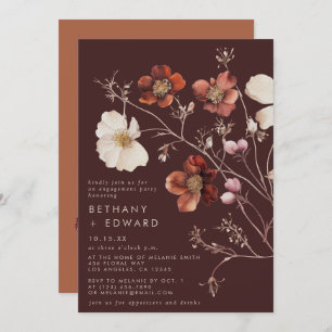 Watercolor Fall Brown Wildflower Engagement Party Invitation
