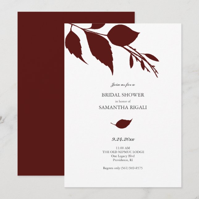 Watercolor Fall Burgundy Bridal Shower Invitation (Front/Back)