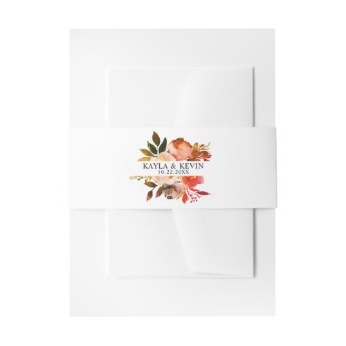 Watercolor Fall Burnt Orange Floral Wedding Invitation Belly Band