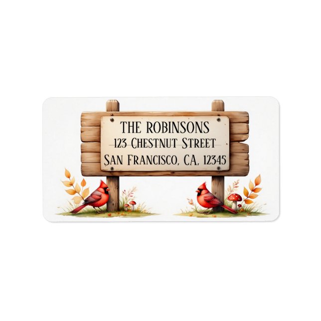 Watercolor Fall Cardinals with Mushrooms Label (Front)