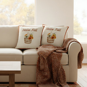 Watercolor Fall Colors Boho Farmhouse Throw Pillow