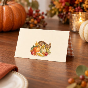 Watercolor Fall Cornucopia Elegant Foliage Blank Place Card