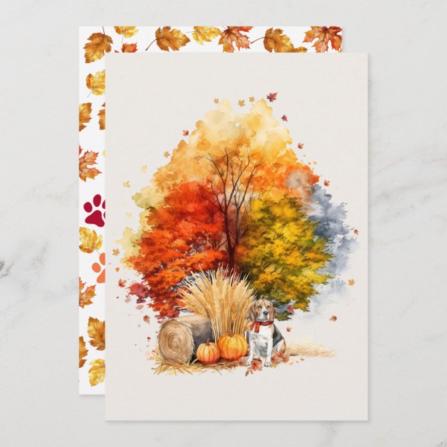 Watercolor Fall Dog Design- Beagle Card (Front/Back)