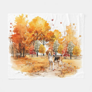 Watercolor Fall Dog Design- Beagle Fleece Blanket