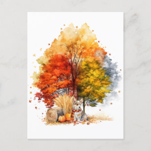 Watercolor Fall Dog Design- Corgi Postcard