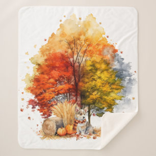 Watercolor Fall Dog Design- Corgi Sherpa Blanket