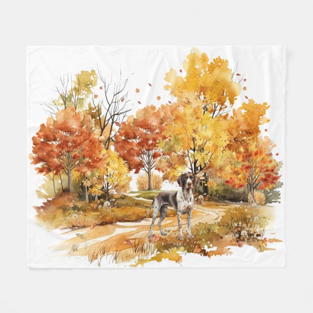 Watercolor Fall Dog Design- German Pointer Fleece Blanket (Front (Horizontal))
