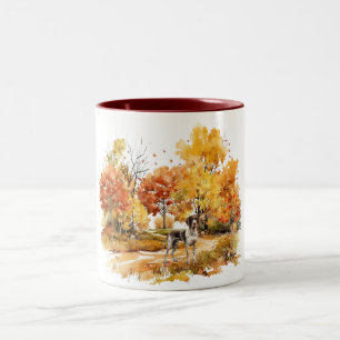 Watercolor Fall Dog Design- German Pointer Two-Tone Coffee Mug