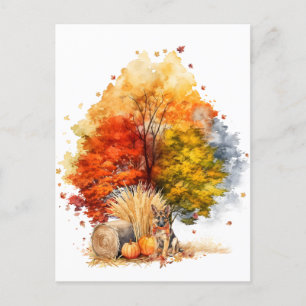 Watercolor Fall Dog Design- German Shepherd Postcard