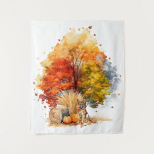 Watercolor Fall Dog Design- German Shepherd Tapestry