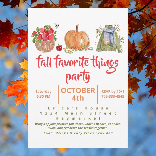 Watercolor Fall Favorite Things Party Invitation (Creator Uploaded)