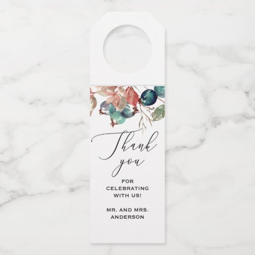 Watercolor fall floral blueberry wedding thank you bottle hanger tag