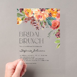 Watercolor Fall Floral Bouquet Bridal Brunch Acrylic Invitations