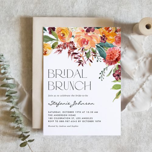 Watercolor Fall Floral Bouquet Bridal Brunch Invitation