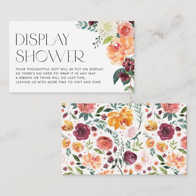 Watercolor Fall Floral Bouquet Display Shower Enclosure Card (Front/Back)