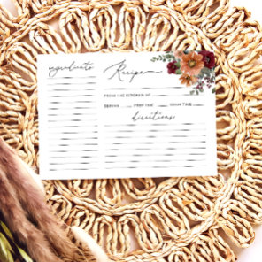 Watercolor Fall Floral Bridal Shower Recipe Card