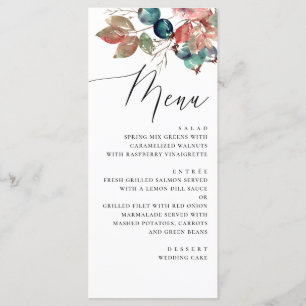 Watercolor fall floral garden wedding. Blueberry Menu