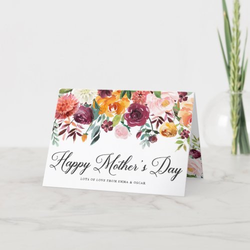 Watercolor Fall Floral Garland Happy Mothers Day Card
