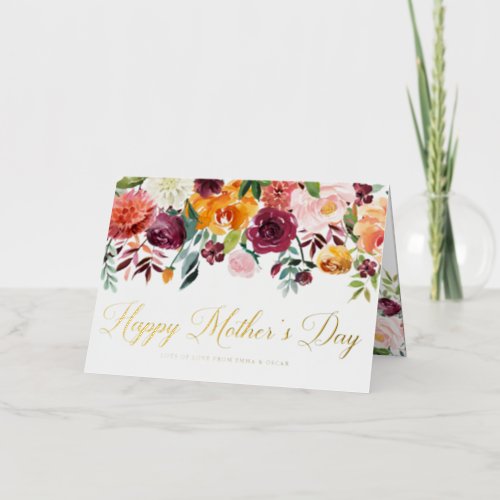 Watercolor Fall Floral Garland Happy Mothers Day Foil Holiday Card