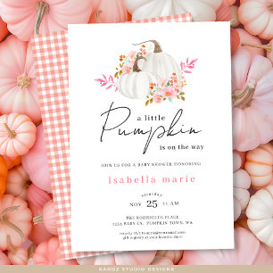 Watercolor Fall Floral Little Pumpkin Baby Shower Invitation