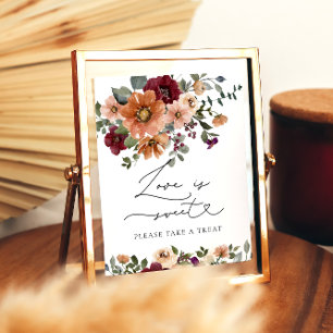 Watercolor Fall Floral Love is Sweet Take a Treat Poster