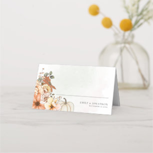 Watercolor Fall Floral Pumpkin Names Date Wedding Place Card