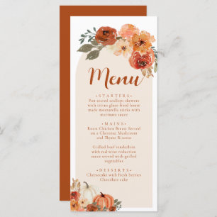 Watercolor Fall Floral Rustic Pumpkin Dinner Menu