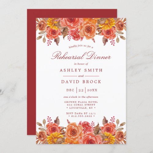 Wedding Rehearsal Dinner Invitations 17 Watercolor Fall Floral Rustic Rehearsal Dinner Invitation