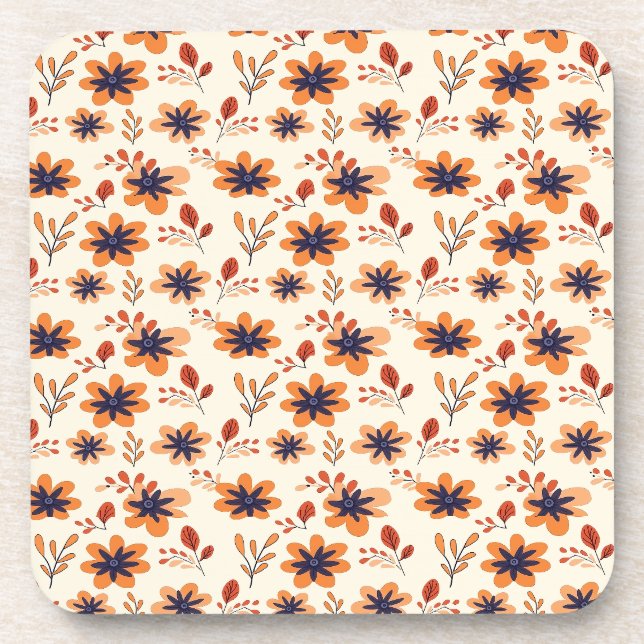  Watercolor Fall Floral Seamless Pattern Beverage Coaster (Front)