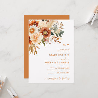 Watercolor Fall Floral Terracotta Wedding Invitation