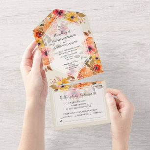 Watercolor Fall Floral Wedding All In One Invitation