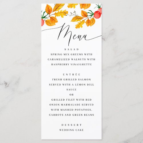 Watercolor fall floral wedding Woodland autumn Menu