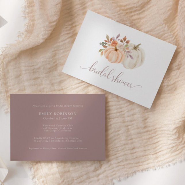 Watercolor Fall Floral White Pumpkin Bridal Shower Invitation (Creator Uploaded)