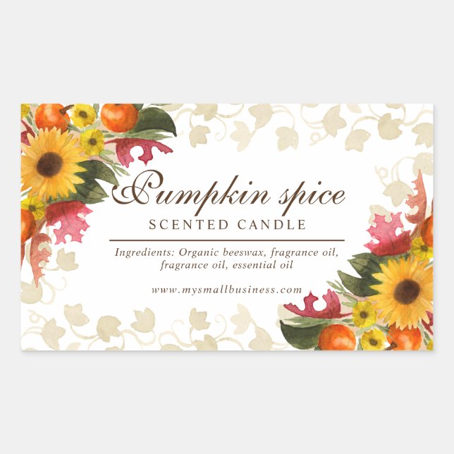 watercolor fall flower autumn candle pumpkin spice rectangular sticker (Front)