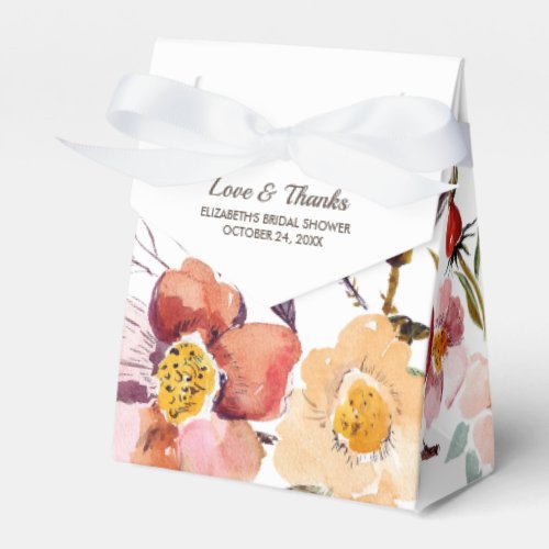 Watercolor Fall Flowers Bridal Shower Favor Box