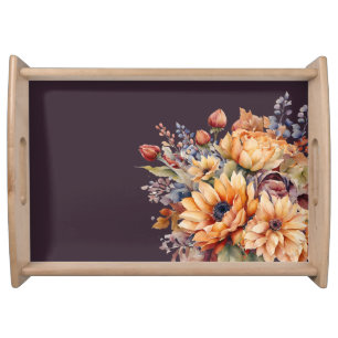 Watercolor Fall Flowers-Purple- Serving Tray