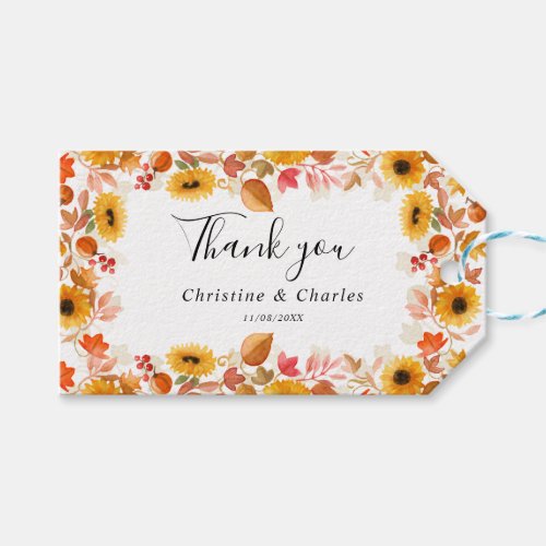 watercolor fall flowers thank you  gift tags