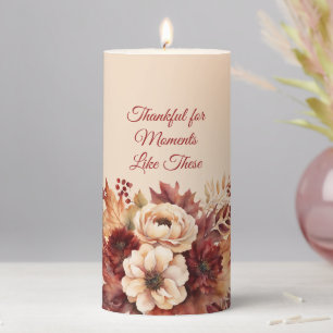 Watercolor Fall Flowers-Thankful- Pillar Candle