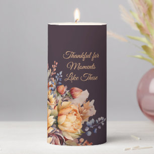 Watercolor Fall Flowers-Thankful-Purple- Pillar Candle